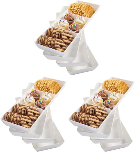 US Acrylic Avant White Plastic Divided Serving Trays (Set of 4) 15” x 5” | Narrow Reusable 3-Section Party Platters | Serve Appetizers, Fruit, Veggies, & Desserts | BPA-Free & Made in USA (Pack of 3) - size: 15" x 5" (Pack of 3)