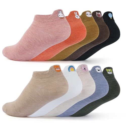 10 Pairs Cute Kawaii Embroidered Low Cut Ankle Socks - color: Macaron Pastel Animal Embroidery