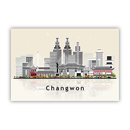 Pera Print Changwon Poster, South Korea Illustration Skyline City Poster, Modern Skyline Changwon Poster, Cityscape and Landmark Print, Home-Office Wall Art Decoration - 12x18 Inches - color: Changwon - South Korea, size: 18"L x 12"W