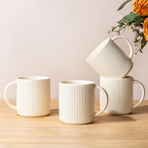 theterra Ceramic Coffee Mugs Set of 4, 14.2 oz Coffee Cups with Handle - color: Beige, size: 14 OZ (Set of 4)