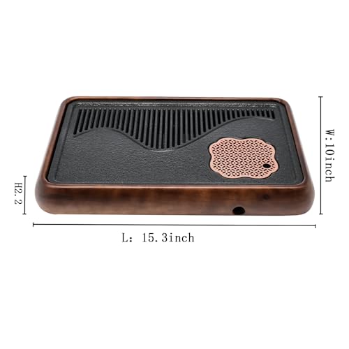 Wooden Chinese Tea Tray15 x 10 x 2 inches，Japanese Tea Serving Tray, Gongfu Tea Table Set with Reservoir Type Water Storage Box