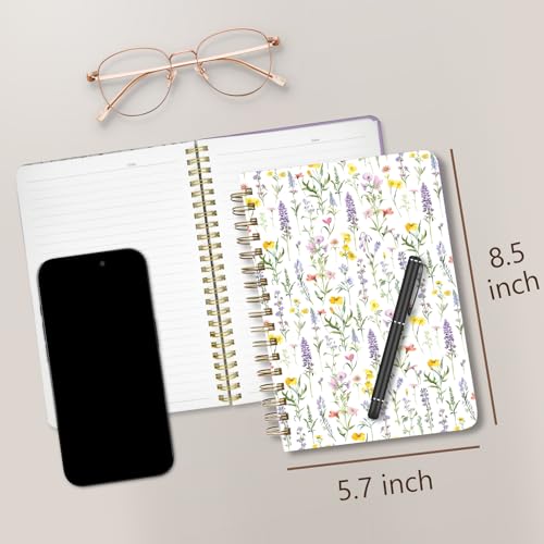 Cute Spiral Notebook Journal A5 6x9 Note Book with Pocket, Floral - color: Line Floral