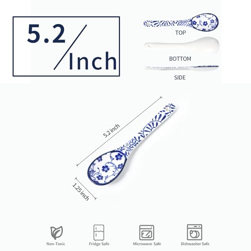 Selamica 5.2 Inch Ceramic Coffee Spoons, Set of 6, Vintage Blue - size: 5.2 Inch, style: Vintage Blue