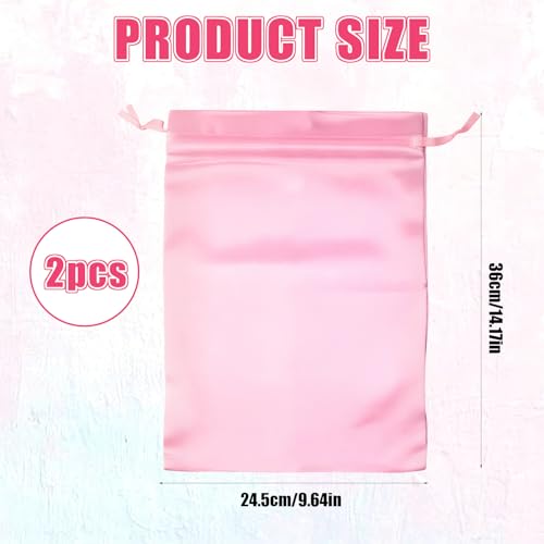 2Pcs Silk Satin Wig Bags with Drawstring, Satin Pink Gift & Travel Bag