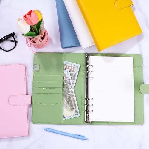 Antner A5 Binder 6 Ring Refillable Notebook Planner Cover for Cash Organizer, PU Leather Loose Leaf Photocard Holder Aesthetic Small Binder for A5 Planner Inserts with Magnetic Buckle, Matcha Green - color: Matcha Green