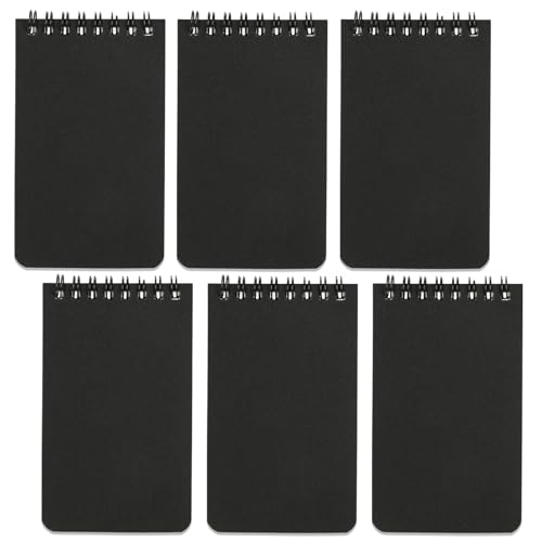 QiCheng 6pcs Pocket Notebook Mini Notepad Small Spiral Notebooks 3X5Inch - size: 6-black