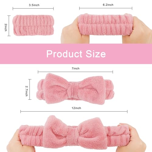 CIEHER 12 PCS Makeup Headband for Women Wrist Washband Scrunchies Cuffs for Washing Face, Soft Bow Hair Band Matching Wristbands, Rose Pink, Light Pink, Khaki Brown, White - color: Rose Pink, Light Pink, Khaki Brown, White