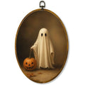 Ghost Pumpkin Oval Wall Art, Framed Canvas Decor, 8.5x11.5 Inch - color: Ghost Hold Pumpkin