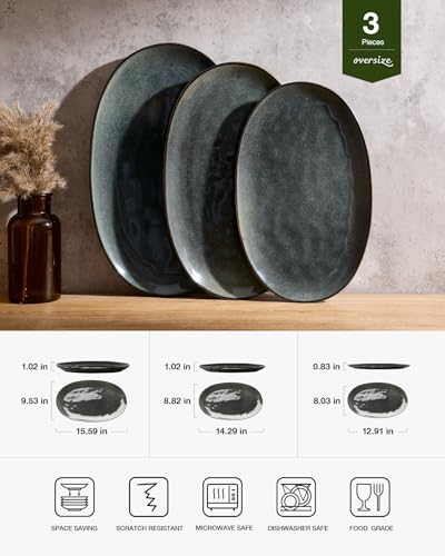 famiware Serving Platters Set of 3 Sizes - Oval, Deep Forest - color: Deep Forest
