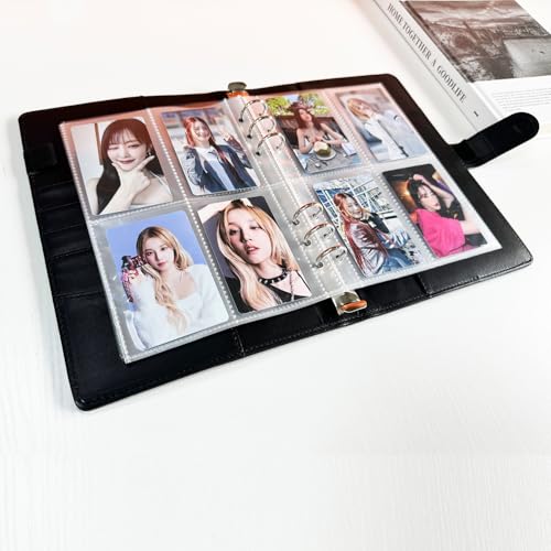 A5 Kpop Photocard Binder, 6 Ring Binder Collector’s Album with 240 Card Slots, PU Leather Cover for Organizing K-Pop, Trading Cards, Game Cards & Memorabilia (Black) - color: Black