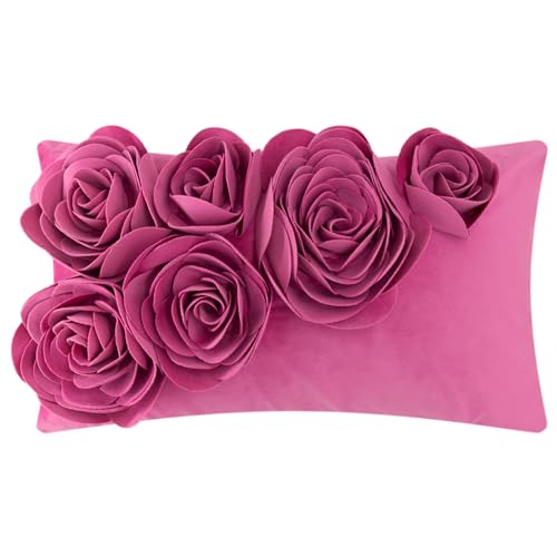 JWH 3D Flower Throw Pillow Cover, Hot Pink, 12x20 Inch - color: Hot Pink