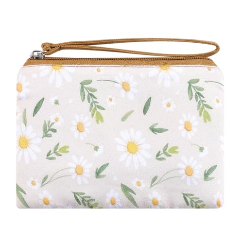 Cotton Floral Small Organizer Bag Coin Purse for Women with KeyChain Small Prints Zipper Change Purse coin Pouch Card Holder Wallet Clutch for Women Girls - color: Yellow