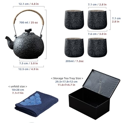 TEANAGOO Japanese Tea Set, Chinese Tea Sets, Porcelain Japanese Tea Cups, Chinese Gongfu Tea Set, Asian Tea Set for Adults, Japanese Teapot Set, 1 Teapot (700ml/25oz) + 4 Tea Cups(205ml/7.2oz), U2 - color: Charcoal Grey, size: 1*Pot+4*cups,travel set