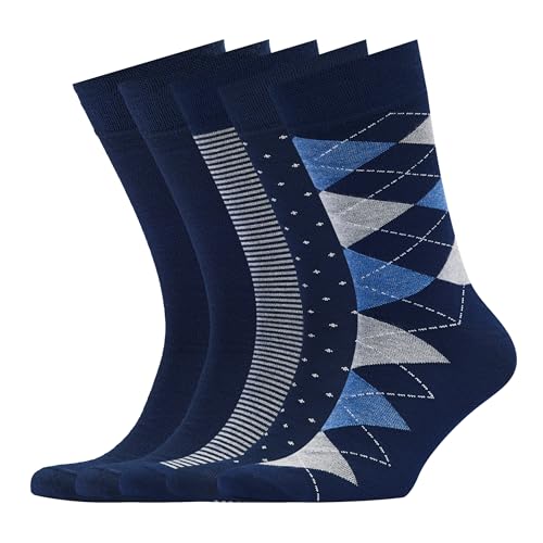 VRD Men's Dress Socks Bamboo Rayon, 5-Pack Crew Socks, Multiple Colors and Designs, Shoe Size 8-13, Gift Box - color: 02: Blue Navy, 5-pack Mix (2 Solid, 1 Striped, 1 Dotted, 1 Argyle)
