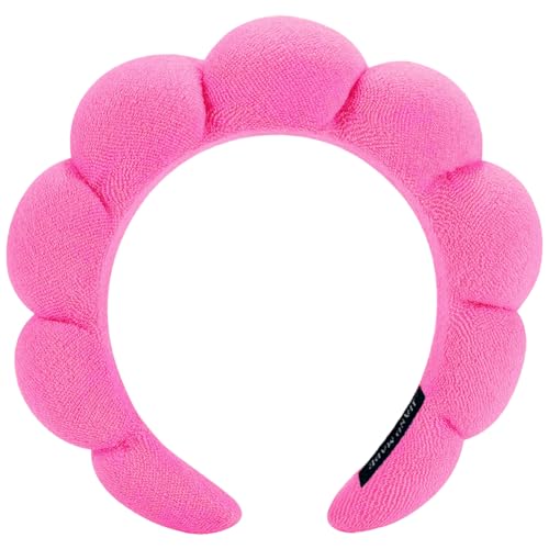 AOENJIE Spa Headbands for Washing Face or Makeup, Sponge Bubble Skincare Headbands, Puffy Terry Cloth Hairband for Women, Skin Care Makeup Headwear Hair Accessories for Girls (Rose Red) - color: Rose Red