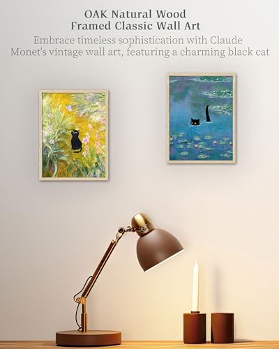 iHery 8x10in Natural OAK Wood Framed Monet Water Lily Cat Wall Art - color: Oak Wood Framed Monet Cat, size: 10"L x 8"W