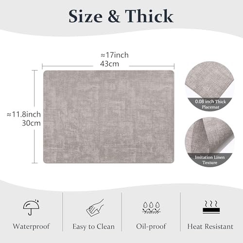 FROMHEART Faux Leather PU Placemats Set of 4 (Light Grey,11.8" x 17") - color: Light Grey, size: Set of 4