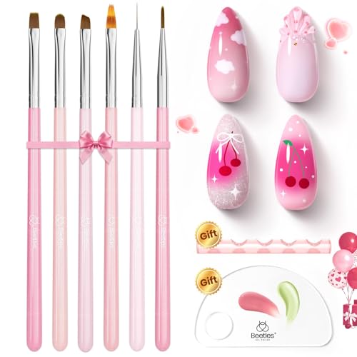 Beetles Nail Art Brushes, 6 Pcs Fingernail Art Design Pens - color: C-Pink-006