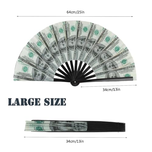 Large Folding Hand Rave Fan for Men/Women, Popping Fan for Line Dancing, Decorative Folding Hand Fan for Boots On The Ground, Festival, Gift, Home Decorations(Dollar) - color: Dollar