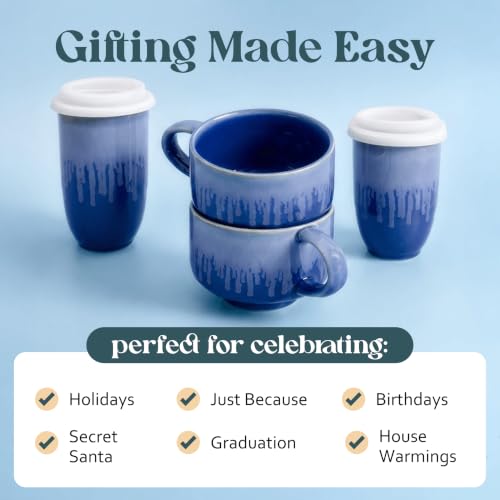 NOVA CERAMICS Blue Coffee Mug - 16 oz Ceramic Mug with Handle - Neptune - color: Neptune