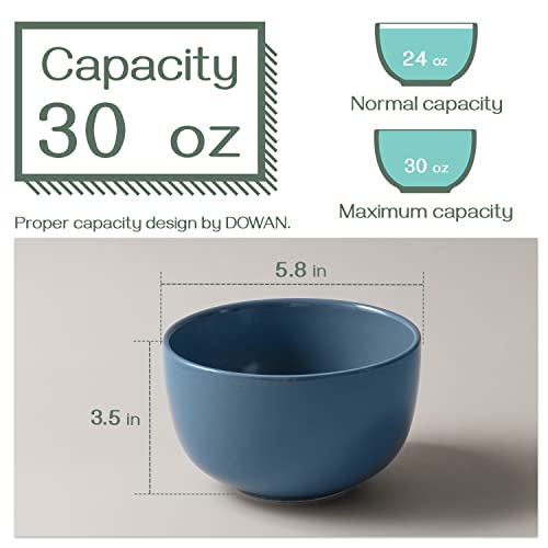 DOWAN 5.8" Deep Soup Bowls & Cereal Bowls - 30 Ounces Large Bowls Set of 4 for Kitchen - Ceramic Bowls for Cereal, Soup, Oatmeal, Salad, Ramen, Noodle, Rice - Dishwasher & Oven Safe (Airy Blue) - color: Airy Blue