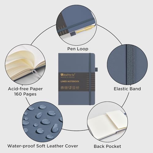 &And Per Se Lined Journal and Pen Set (3 Packs), A5 Leather Hardcover Notebook with Pen & Stationary Set, 160 Pages 100GSM Thick Ruled Paper Journal for Business Work Writing (Dark Blue) - color: Dark Blue