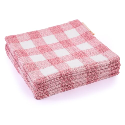 RUTH&BOAZ Plaid, Embroidery 100% Cotton Fabric Coasters for Drinks and Home Dinners/Set of 6/4" Square (Block RED) - color: Block Red