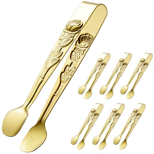 HINMAY 6PCS Mini Serving Tongs 5" Small Rose Appetizer Tongs (Gold) - size: 5-Inch