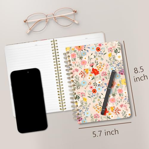 Cute Spiral Notebook Journal A5 6x9 Note Book with Pocket, Yellow - color: Yellow Floral