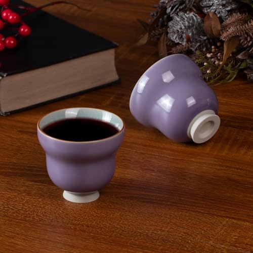 KAMMAK Japanese Tea Cups, 4.2 Oz Small Handmade Ceramic Teacups, Set of 2 - style: Ice Crackle Glaze-Lilac