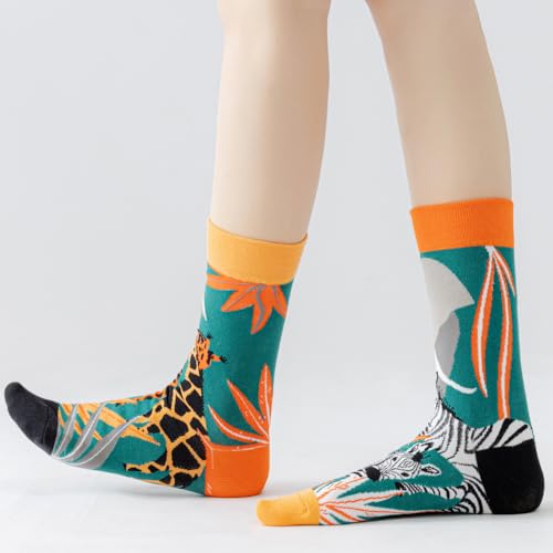 2 Pairs Cartoon Animal Crew Socks Fun Cotton Mid Calf Socks for Women - color: Wild Animal