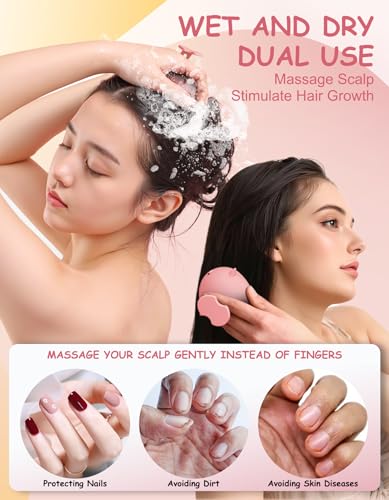 Scalp Massager Hair Growth, Silicone Scalp Scrubber Shower Shampoo Brush - color: Pink