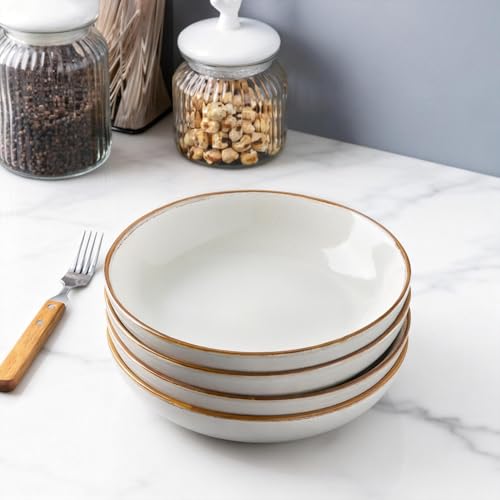 AmorArc 8.5’’ Ceramic Pasta Bowls Set of 4, 36oz Large Stoneware Bowls Set - color: Pearl White, size: Set of 4