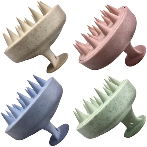 INVODA 4PCS Scalp Massage Brushes Ultra-Soft Silicone Shampoo Brushes for Deep Cleaning & Relaxation – Gentle Hair Care for All Hair Types (Men, Women, Pets) Ergonomic Shower Brush Set - color: Wheat Straw 4pcs