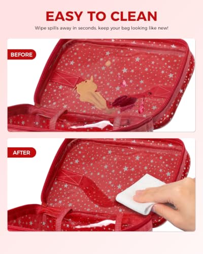 Star Clear Makeup Bag, Waterproof Travel Cosmetic Bag Toiletry bag,Red - color: Red
