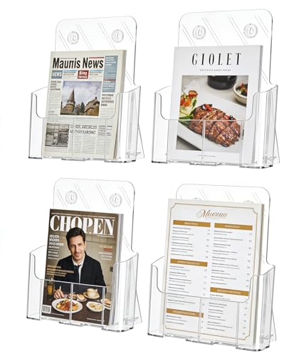 Gawerk 4 Pack Acrylic Brochure Holder 8.5 x 11 inches for Desk or Wall Mount, Clear Flyer Display Stand Plastic Table Stand Sign Literature Holder for Magazines, Menus, Pamphlets, Journals - color: Clear 4 Pack