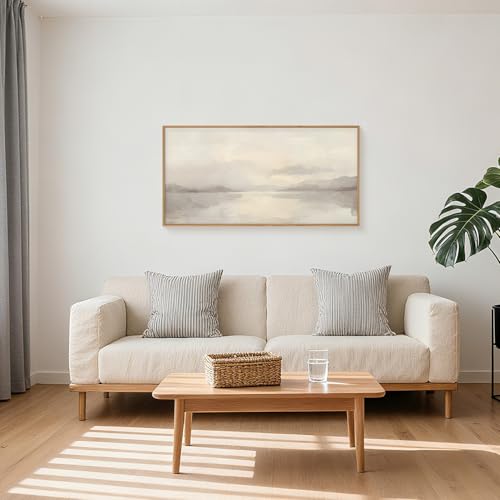 LHIUEM Large Abstract Neutral Beige Pastel Framed Canvas Wall Art,Modern Watercolor Lakes Wall Decor,Nature Mountain Minimalist Artwork for Living Room,Bedroom,Dining Room,Office-20 x40 x1 - color: Abstract Neutral Beige Pastel Wall Art, size: 40"L x 20"W