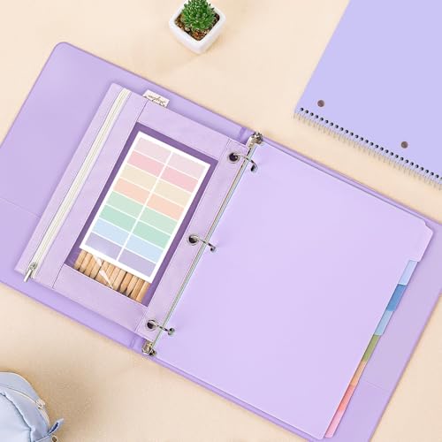 SKYDUE School Supplies Set – 1" 3-Ring Binder, 2 Expanding File Folders, 3 Spiral Notebooks, 8 Tab Dividers & Pencil Pouch – Cute Stationery for High School Stude, College Essentials Purple - color: Purple