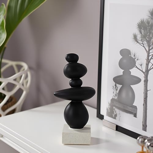 13'' Abstract Rock Decorative Sculpture Ornament, Sandstone Statue Decor for Living Room, Modern Resin Stone Sculpture,Coffee Table Decoration,Gifts for Good Luck, Health, Strength,Black - color: 13" Black
