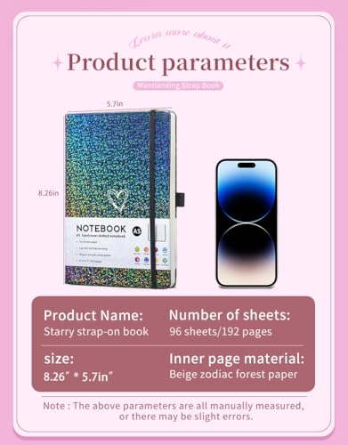 HJWKJUS Bling A5 Notebook with Pen, Lined Journal Notebook A5 Notepad for Girls Women,Cute Heart Pattern Design Glitter Laser Diary College Ruled Hardcover Notebook for Work, Note Taking, Business (Grey Black) - color: Grey Black