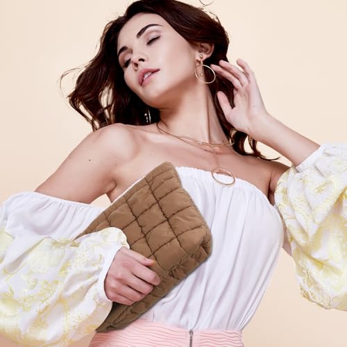 Hillban Brown Puffy Quilted Makeup Bag for Women Cosmetic Bag Gift, Classic - color: Brown, size: Classic