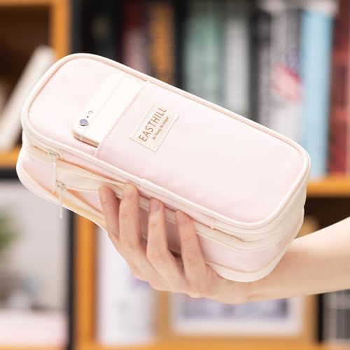EASTHILL Big Capacity Pencil Case Large Pencil Pouch Stationery Pen Bag for Teen Girls-Pink - color: Pink