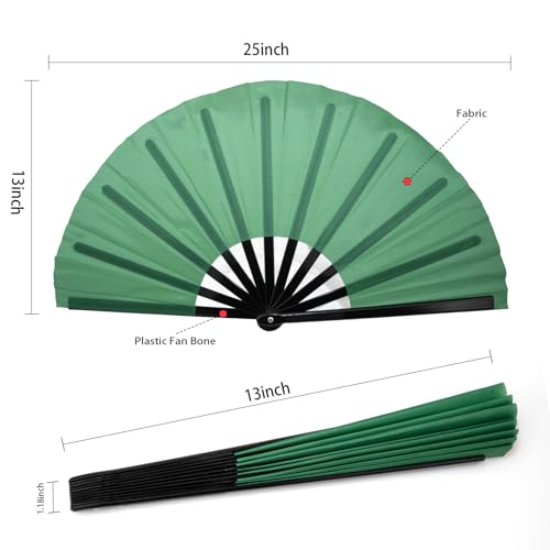 QIRMIZI 10PCS Large Folding Hand Rave Fan - Popping Fan Clacking Fans for Chinese Kung Fu, Tai Chi, Dance, Music Festivals,Carnivals, Weddings, EDM Events, Parties & Decorations,Green - color: Green