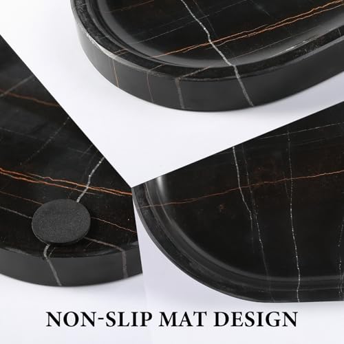 Koville Black Marble Vanity Tray for Bathroom Countertop, 10"x5" Natural Marble Catchall Tray Perfume Trays for Dresser, Stone Jewelry Dish Candle Holder for Home Decor, Stone Oval Trays - color: Noiraziza Black