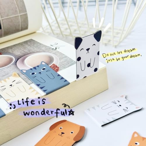 8 Pack Magnetic Bookmark Cute Cat and Dog Book Marks Page Markers Book Markers Clip for Students Teachers Assorted Cat Bookmarks for Funny Book Lovers Gifts