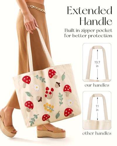 Miss Adola Embroidery Canvas Tote Bag with Pocket & Buckle - color: Shiitake