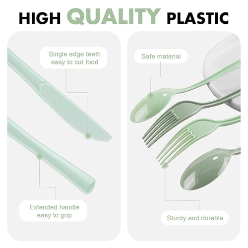 Kochorie 300 Pieces Sage Green Plastic Silverware with Spoons Forks Knives - color: Sage Green