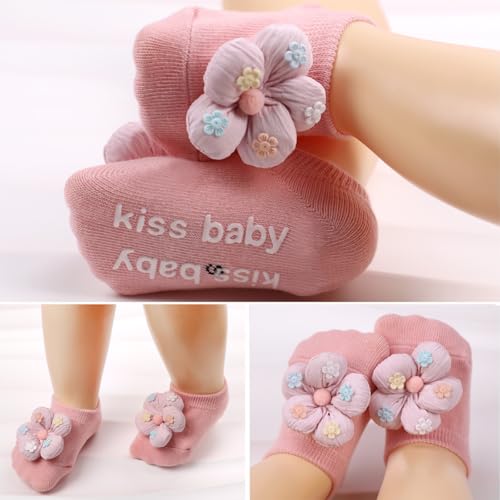 4Packs Baby Girls Socks,Flower Non-Slip Grips for Babies Toddler Princess - color: Yellow Pink White Bule