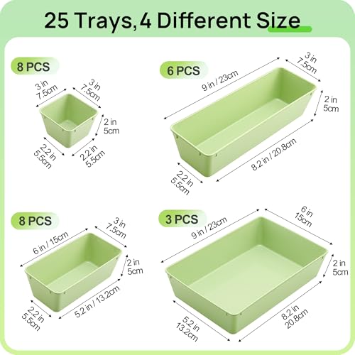 Vtopmart 25 Pack Plastic Drawer Organizers with Anti-slip Rubber Pads - color: Light Green