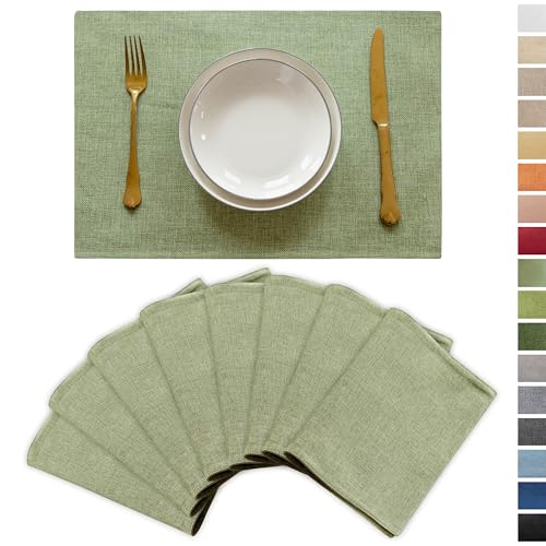 Demetex Cloth Green Placemats Set of 8 Heat Resistant Table Plate Mat Washable Linen Placemat for Kitchen Dining Tables, 13x19 inch, Grass Green - color: Grass Green, size: Placemats set of 8